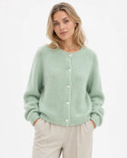 Women's Round-Neck Knit Cardigan - Grass Green