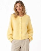Women's Round-Neck Knit Cardigan - Yellow