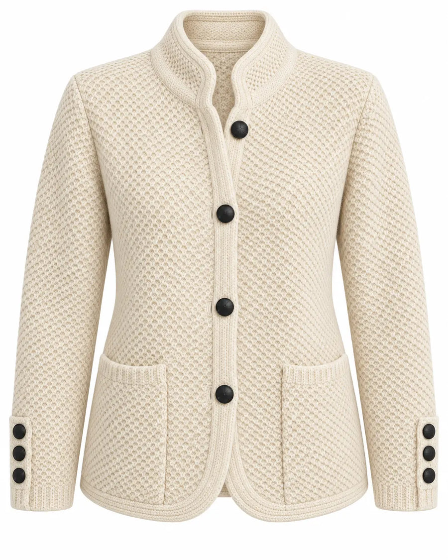 Cardigan Femme Boutonné Maille Cachemire Laine Beige
