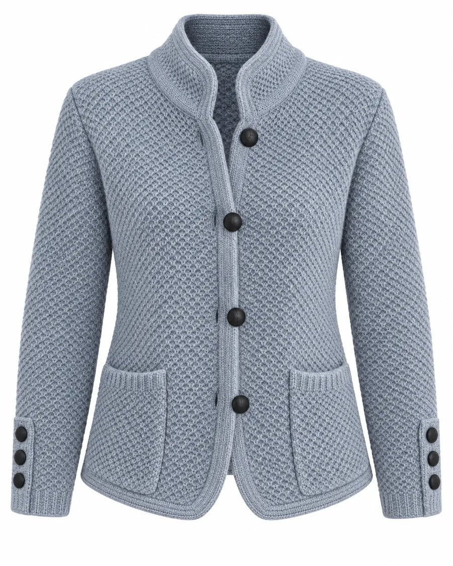 Cardigan Femme Boutonné Maille Cachemire Laine Bleu