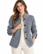 Women's Buttoned Cashmere Wool Knit Cardigan - Blue