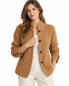 Women's Buttoned Cashmere Wool Knit Cardigan - Brown