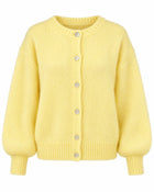 Women's Buttoned Round-Neck Cardigan - Yellow