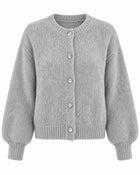 Women's Buttoned Round-Neck Cardigan - Grey