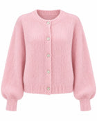 Women's Buttoned Round-Neck Cardigan - Pink