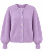 Women's Buttoned Round-Neck Cardigan - Purple