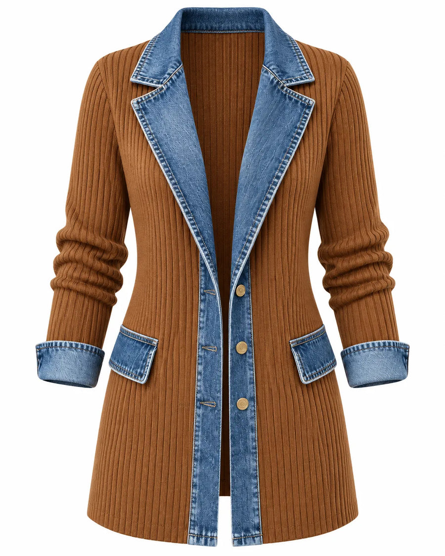 Cardigan Femme Côtelé Boutonné Effet Denim – vue produit 4