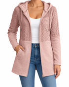 Women's Long Zip-Up Hooded Cardigan - Pink