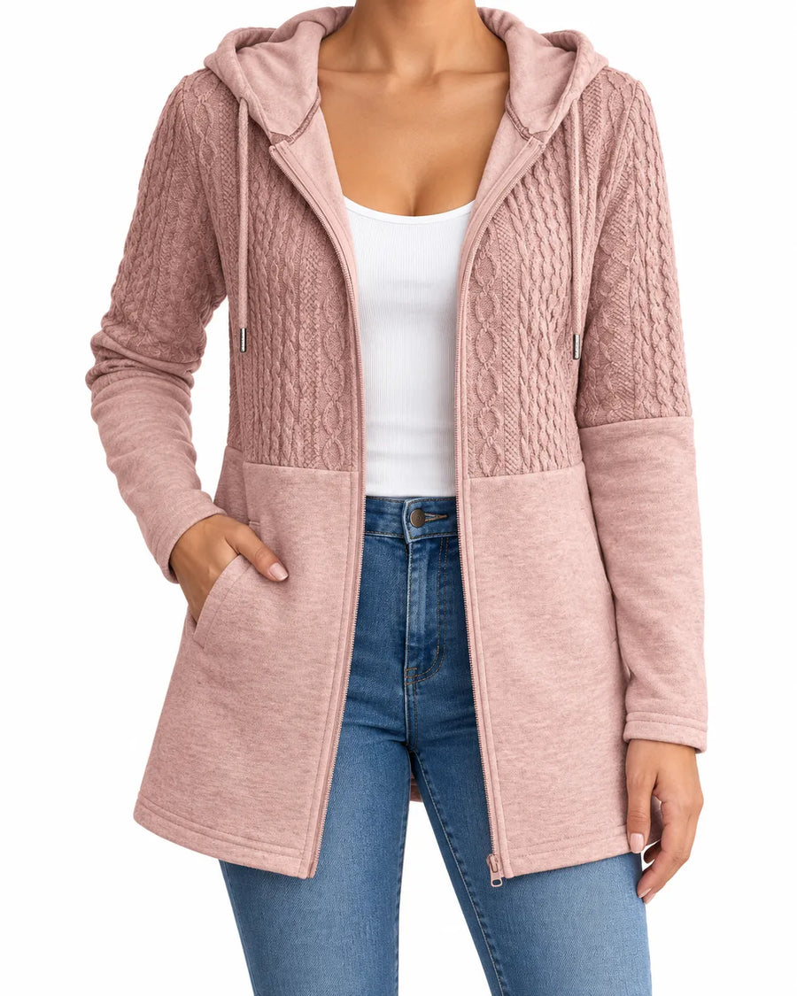 Cardigan Femme Long à Capuche Zippé
