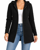 Women's Long Zip-Up Hooded Cardigan - Black