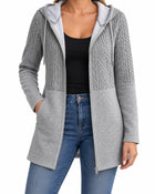 Women's Long Zip-Up Hooded Cardigan - Grey