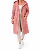 Women's Long Chunky-Knit Hooded Cardigan - Coral