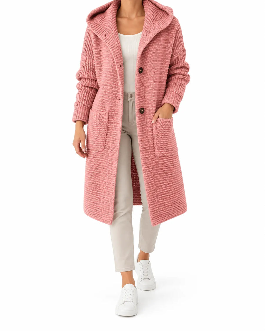 Cardigan Femme Maille Épaisse Longue à Capuche