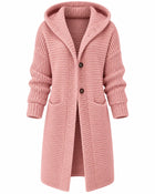 Women's Long Chunky-Knit Hooded Cardigan - Pink