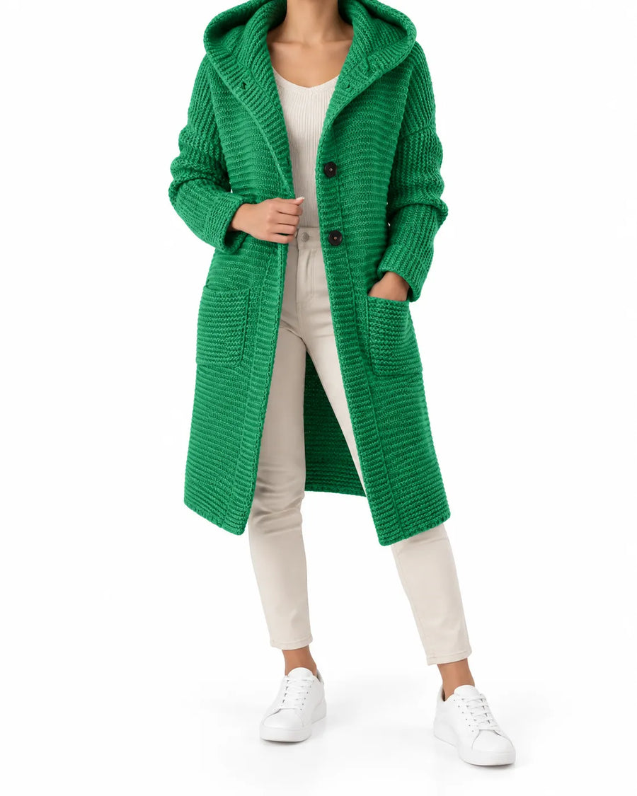 Cardigan Femme Maille Épaisse Longue à Capuche – vue produit 3