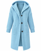 Women's Long Chunky-Knit Hooded Cardigan - Blue