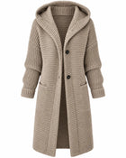 Women's Long Chunky-Knit Hooded Cardigan - Beige
