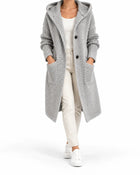 Women's Long Chunky-Knit Hooded Cardigan - Grey