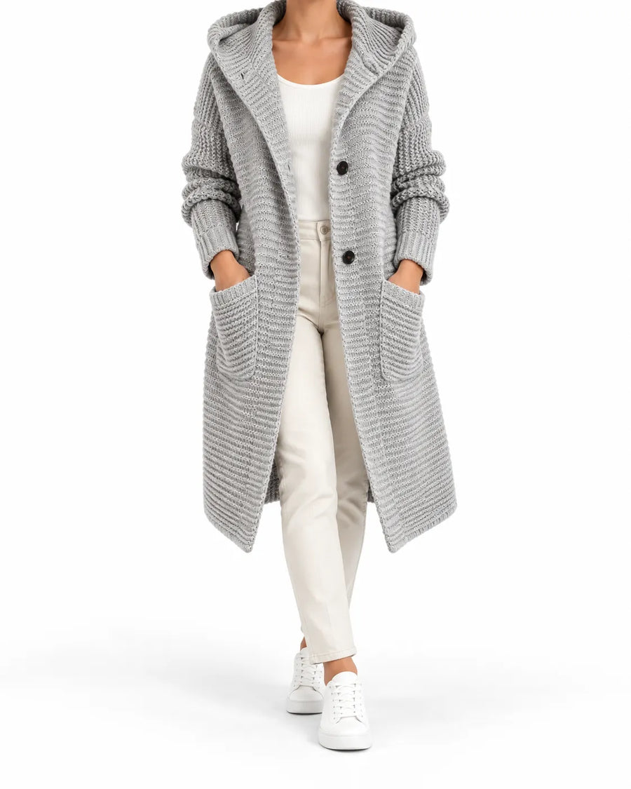 Cardigan Femme Maille Épaisse Longue à Capuche – vue produit 6