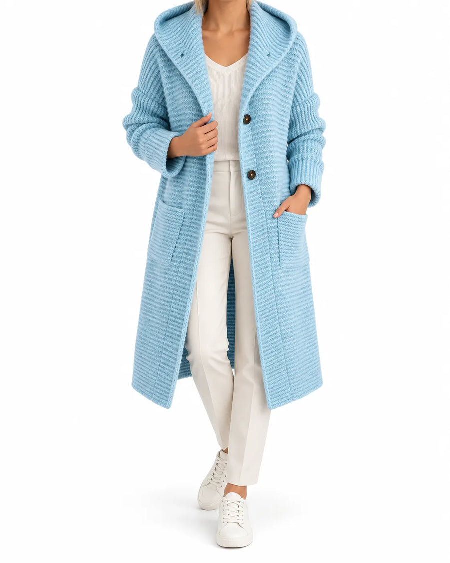 Cardigan Femme Maille Épaisse Longue à Capuche – vue produit 7