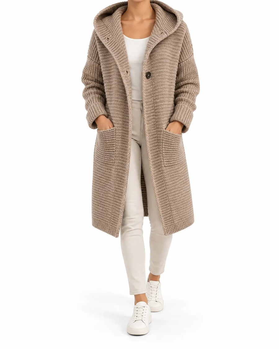Cardigan Femme Maille Épaisse Longue à Capuche – vue produit 8