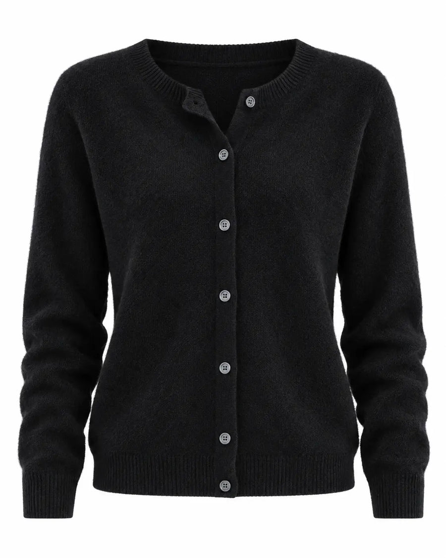 Cardigan Femme Oversize Laine Mérinos Boutonné Noir