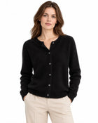 Women's Oversized Buttoned Merino Wool Cardigan - Black