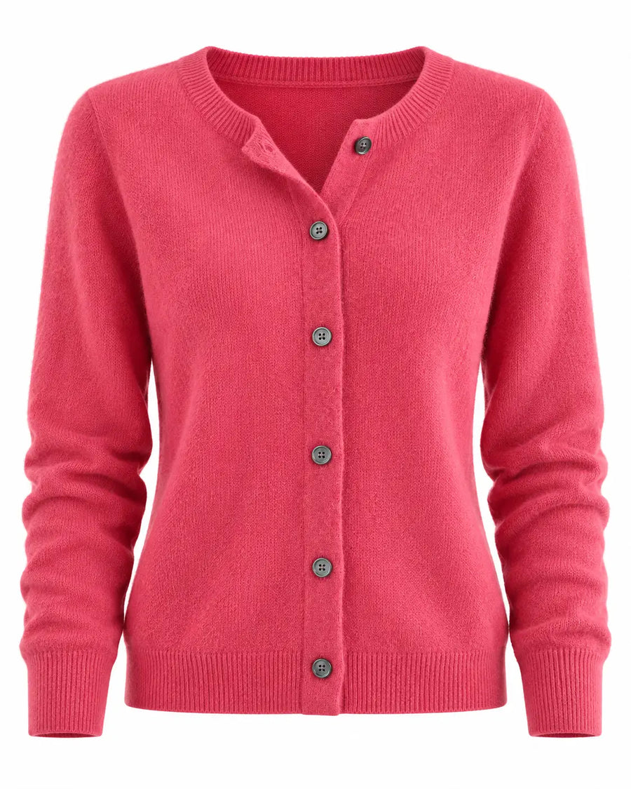 Cardigan Femme Oversize Laine Mérinos Boutonné Rose foncé