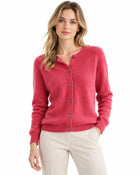 Women's Oversized Buttoned Merino Wool Cardigan - Dark Pink