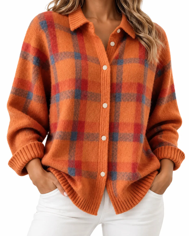 Cardigan Femme Polo Tartan Boutonné Style Preppy Automne Hiver - photo produit 1