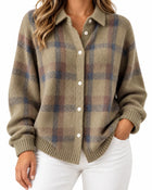 Women's Buttoned Tartan Polo Cardigan – Preppy Style - Brown