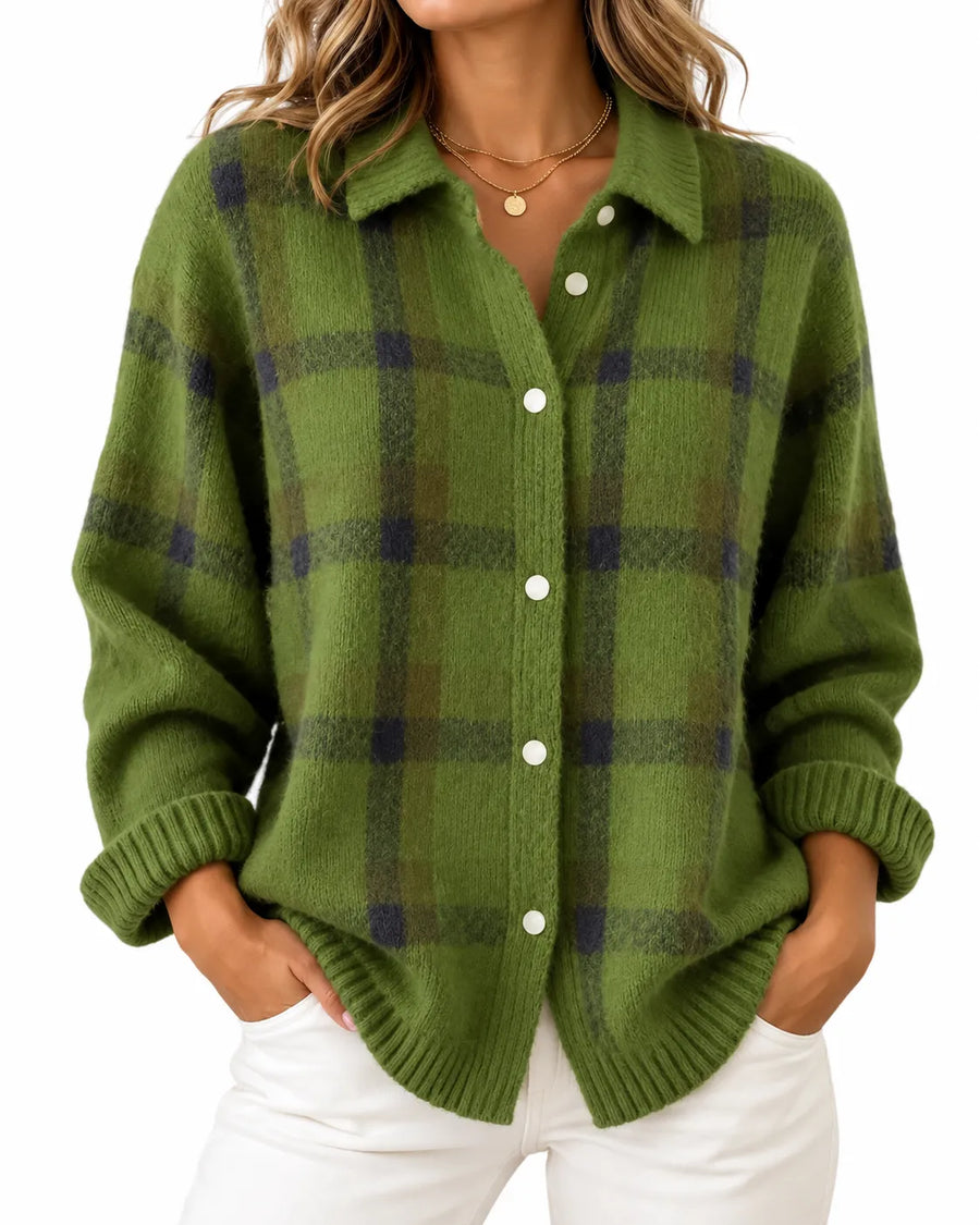 Cardigan Femme Polo Tartan Boutonné Style Preppy Automne Hiver - photo produit 7