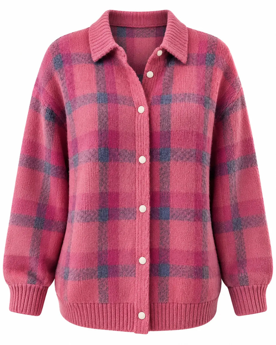 Cardigan Femme Polo Tartan Boutonné Style Preppy Automne Hiver - photo produit 8
