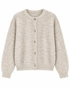 Women's Round-Neck Wool Cardigan with Vintage Pearl Buttons - Beige