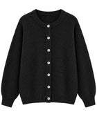 Women's Long Buttoned V-Neck Cardigan - Black