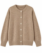 Women's Long Buttoned V-Neck Cardigan - Camel