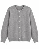 Women's Long Buttoned V-Neck Cardigan - Grey