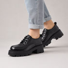 Women's Black Lace-Up Platform Loafers with Heel - Black