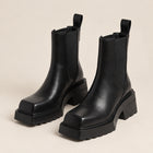 Women's Chelsea Boots – Square Toe Block Heel Leather Effect - Black