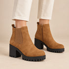 Women's Chelsea Boots – Faux Suede 7 cm Block Heel Outer Zip - Camel