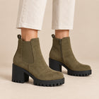 Women's Chelsea Boots – Faux Suede 7 cm Block Heel Outer Zip - Khaki
