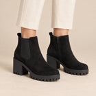 Women's Chelsea Boots – Faux Suede 7 cm Block Heel Outer Zip - Black