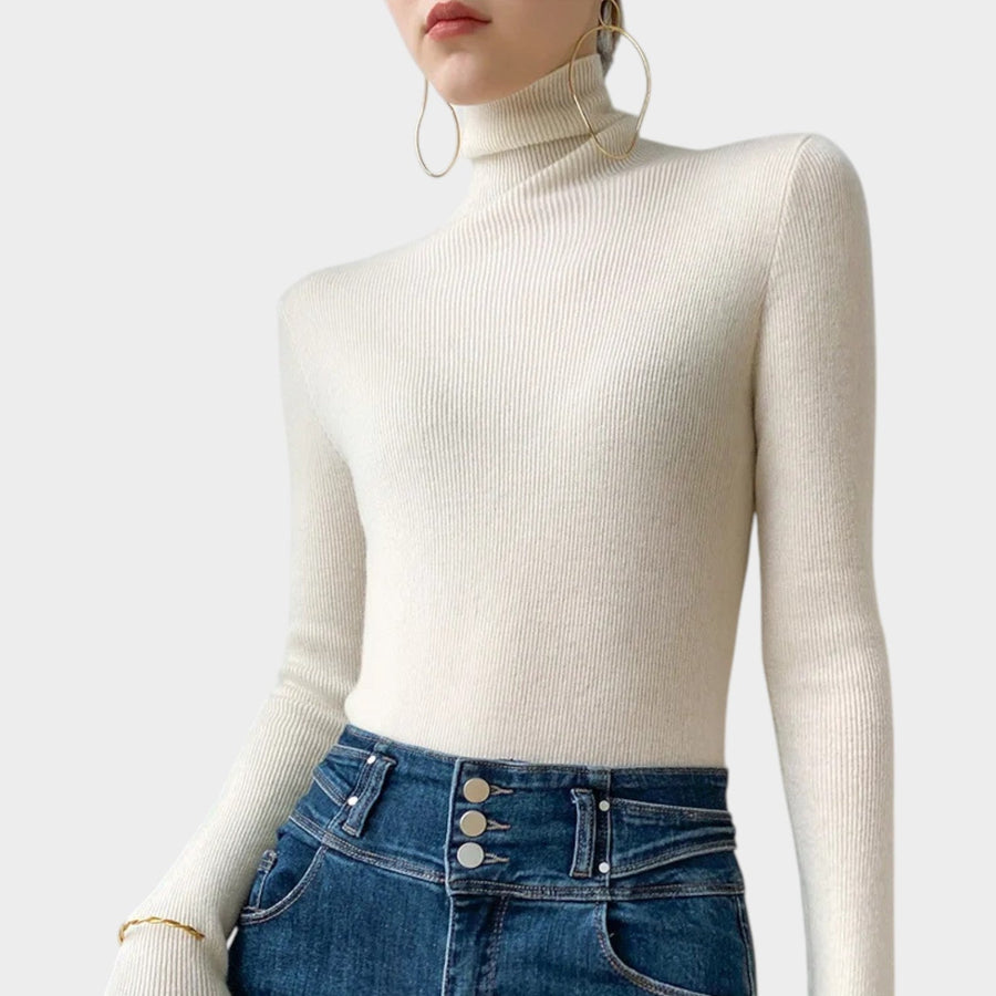 Pull Femme Coupe Ajustée Automne Hiver - Crème