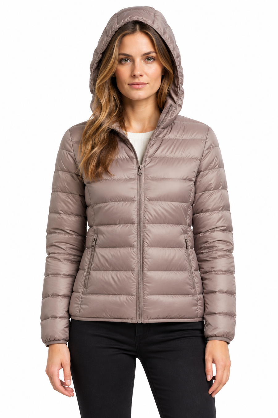 Women's Hooded Puffer Jacket – Lightweight Packable Zip Pockets