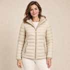 Women's Lightweight Puffer Jacket – Fixed Hood Side Pockets - Beige