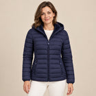 Women's Lightweight Puffer Jacket – Fixed Hood Side Pockets - Navy