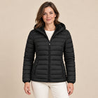 Women's Lightweight Puffer Jacket – Fixed Hood Side Pockets - Black