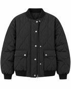 Women's Quilted Jacket – Buttoned High Collar - Black