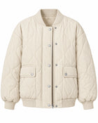 Women's Quilted Jacket – Buttoned High Collar - Beige