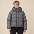 Women's Puffer Jacket – Large Hood High Collar Hip Pockets - Grey